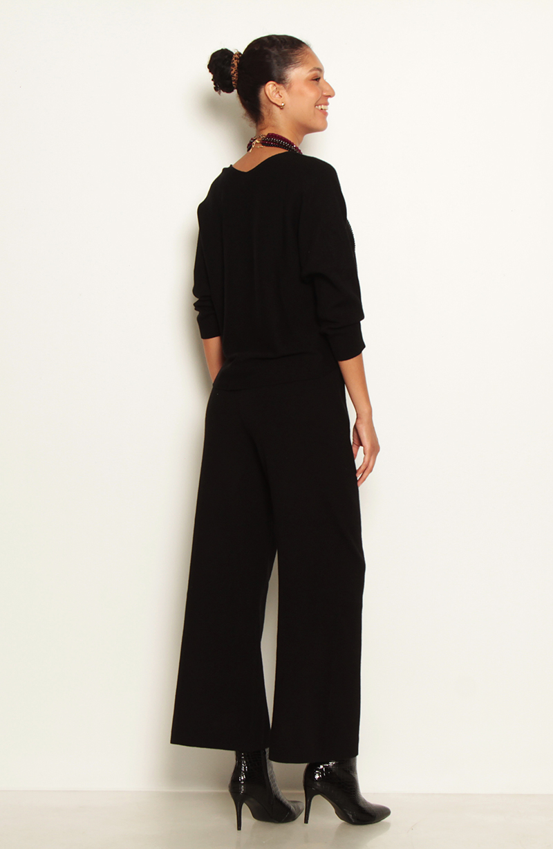 Conjunto Tejido Sweater Y Pantalon Wide Leg Tiro Alto Pretina Elastica hover