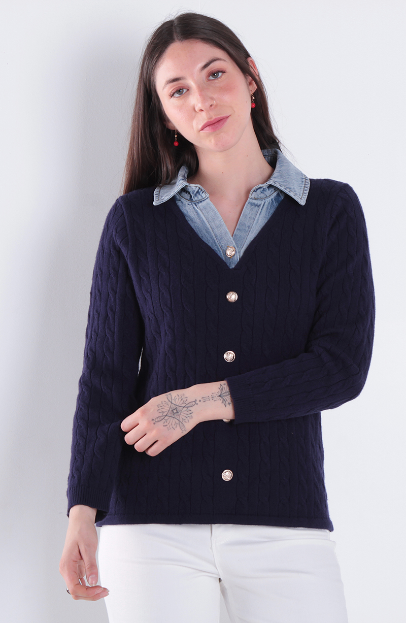 Chaleco Manga Larga Escote V Con Blusa Denim hover
