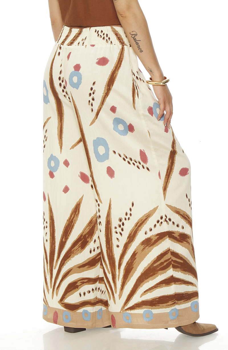 Pantalon Wide Leg Estampado Tiro Alto Pretina Elasticada hover