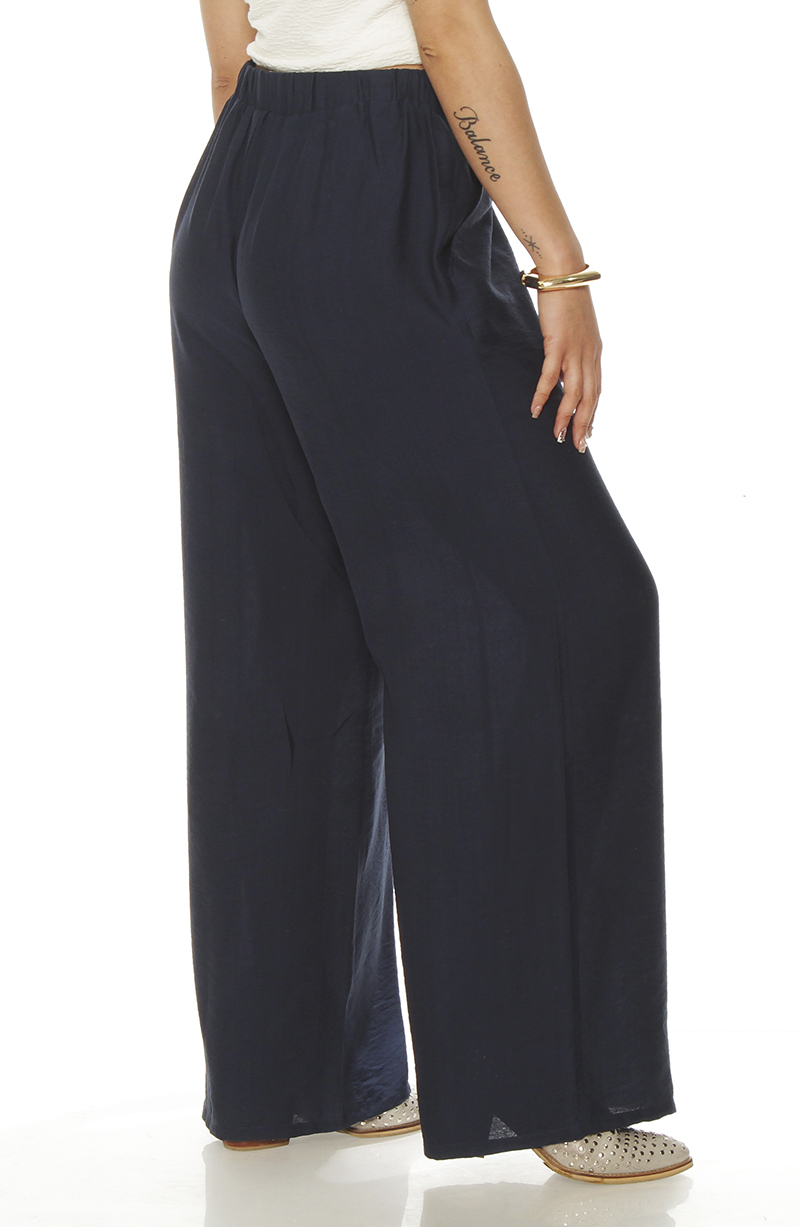 Pantalon Wide Leg Tiro Alto Con Pretina Elasticada Y Bolsillos hover