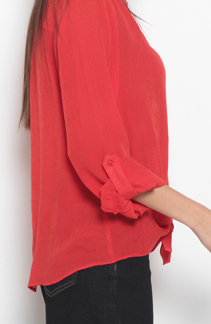Blusa Manga Larga Escote V Abotonada En Delantero Con Bolsillo hover