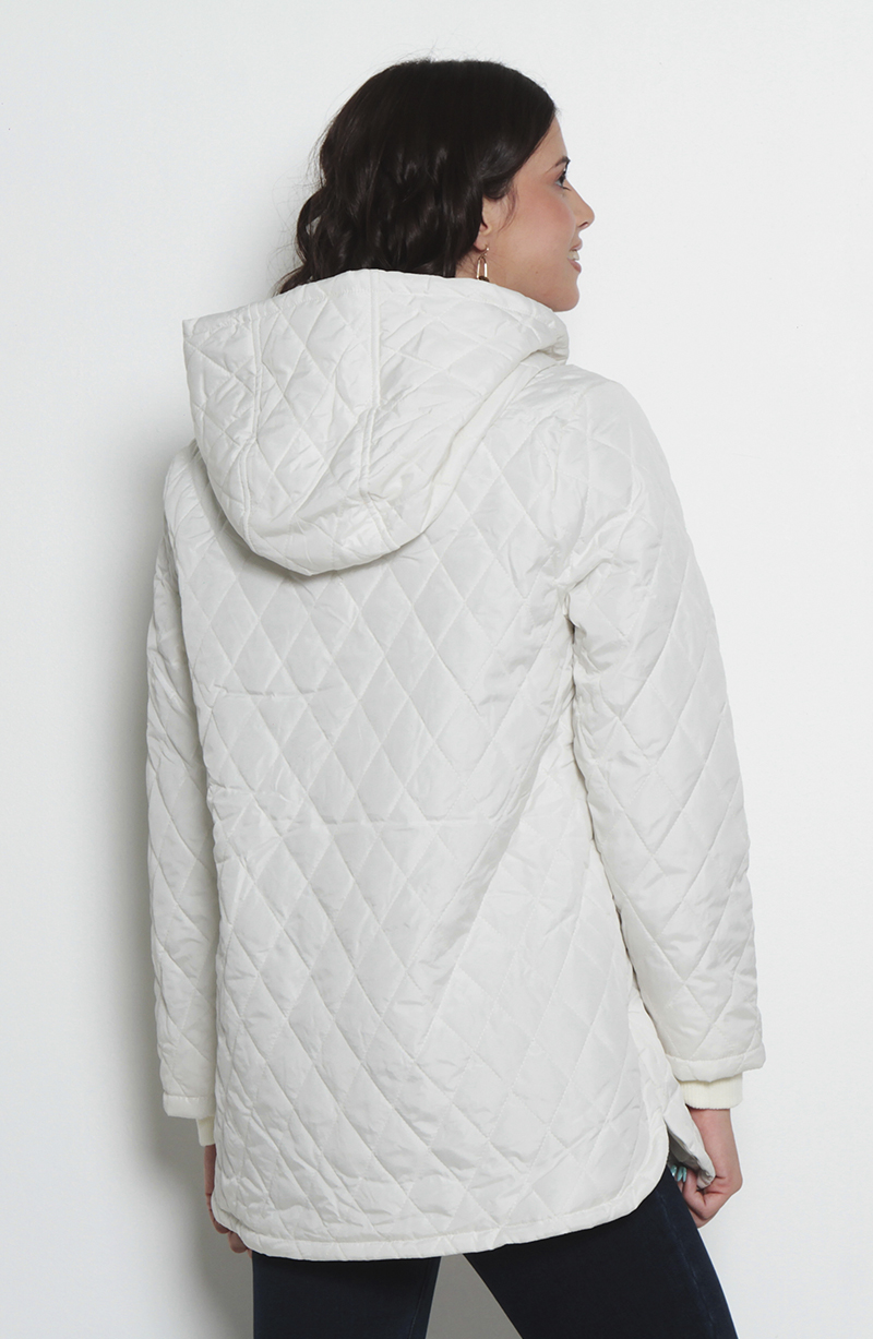 Parka Quilt Manga Larga Con Capucha Abrochada En Delantero hover