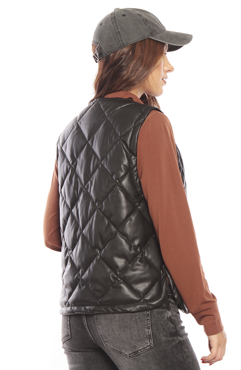 Parka Sin Manga Cuero Ecologico Con Cierre En Delantero Y En Bolsillos hover