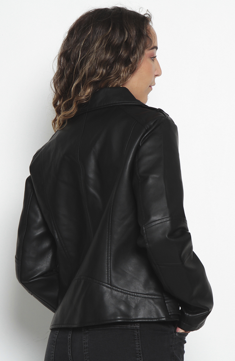 Chaqueta Motoquera Manga Larga De Cuero Ecologico hover