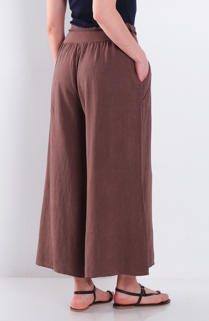 Pantalon Lino Wide Leg Tiro Alto Pretina Alta Elasticada hover