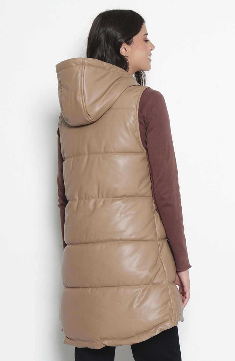 Parka Ecocuero Sin Manga Con Cierre En Delantero Y Bolsillos hover