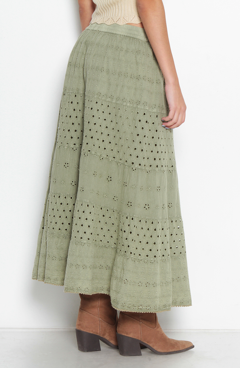 Falda Larga Brodery Con Corte Cintura Elasticada hover