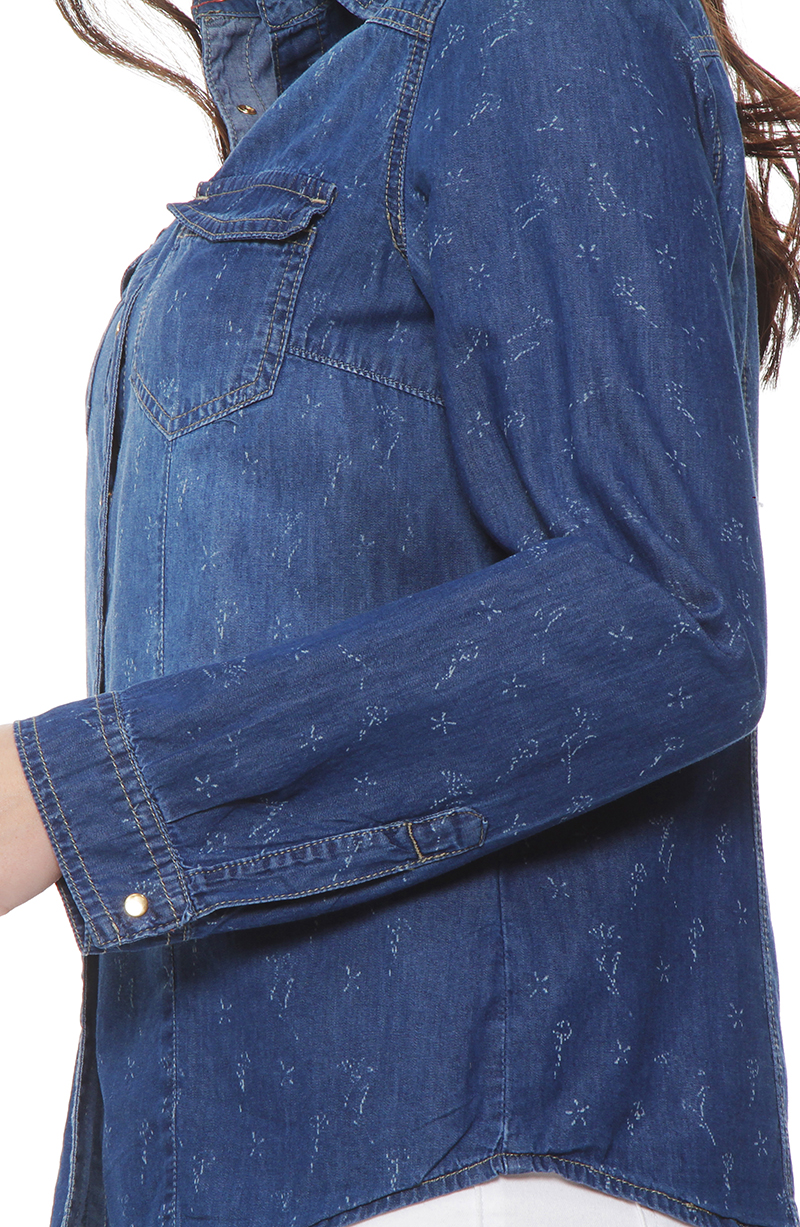 Blusa Denim Cuello Camisero Print hover
