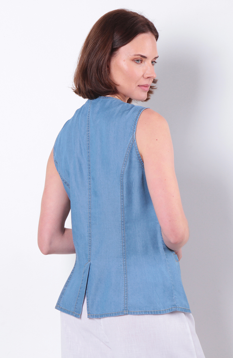 Vest Tencel Sin Manga Abotonda En Delantero Escote Redondo hover