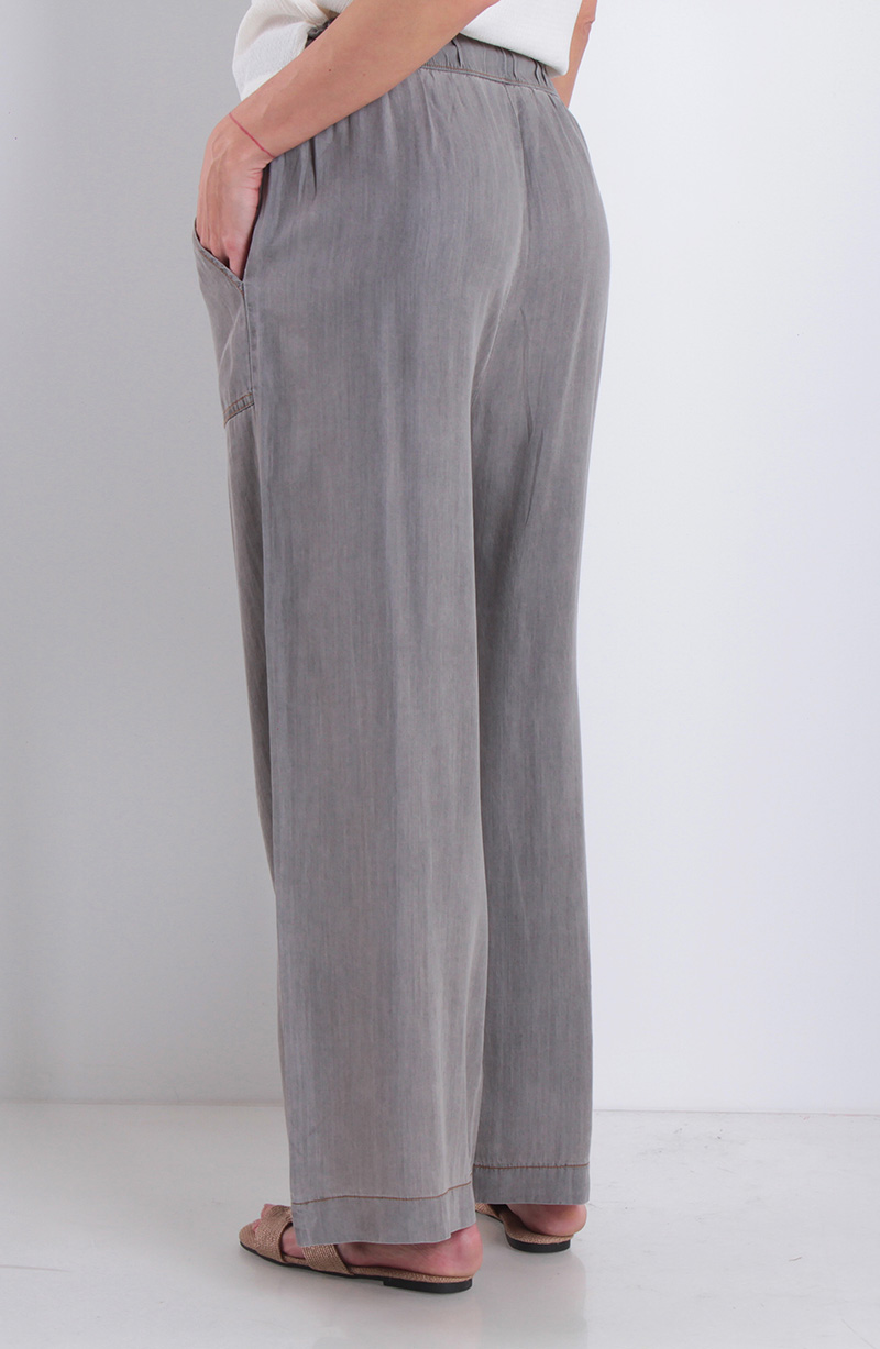 Pantalon Lyocell Wide Leg Tiro Alto Pretina Elasticada Con Lazo hover