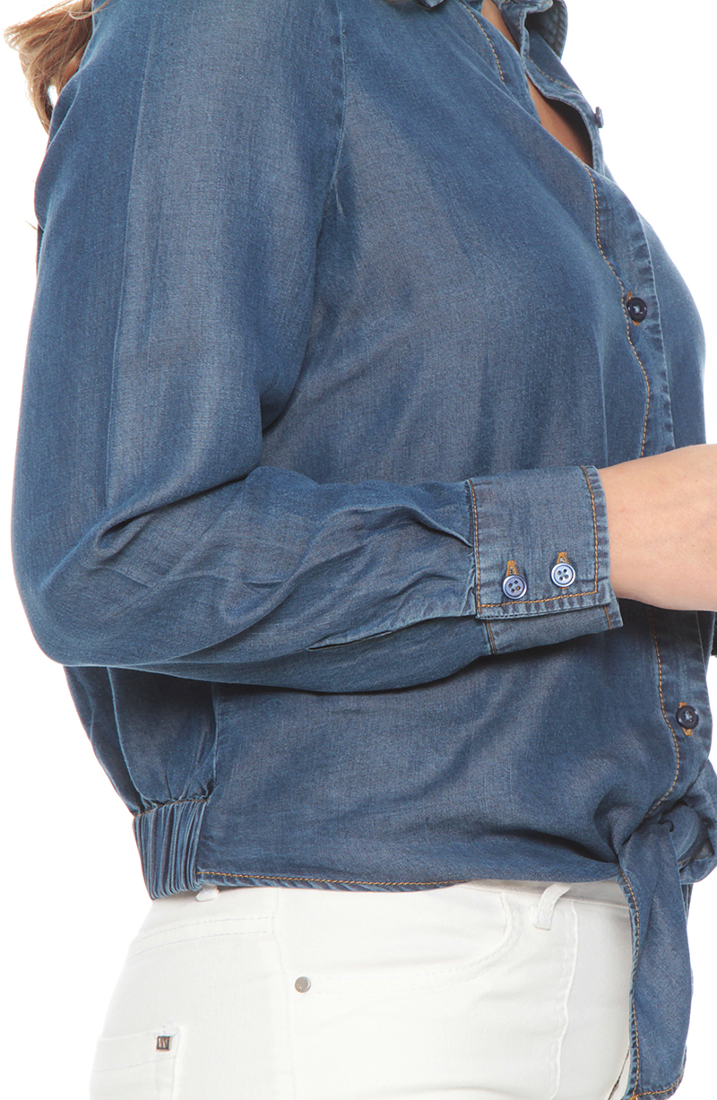 Blusa Lyocell Manga Larga Abotonada En El Delantero hover
