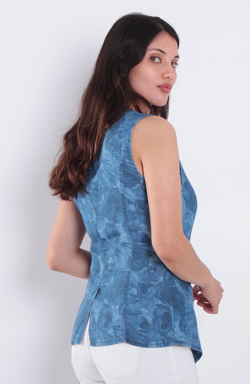 Vest Lyocell Estampada Sin Manga Abotonada En Delantero Escote Redondo hover