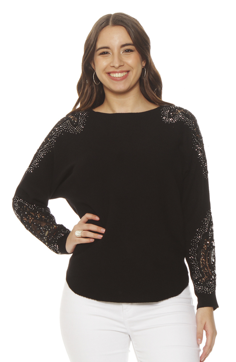 SWEATER MANGA LARGA CON APLICACION ESCCOTE REDONDO