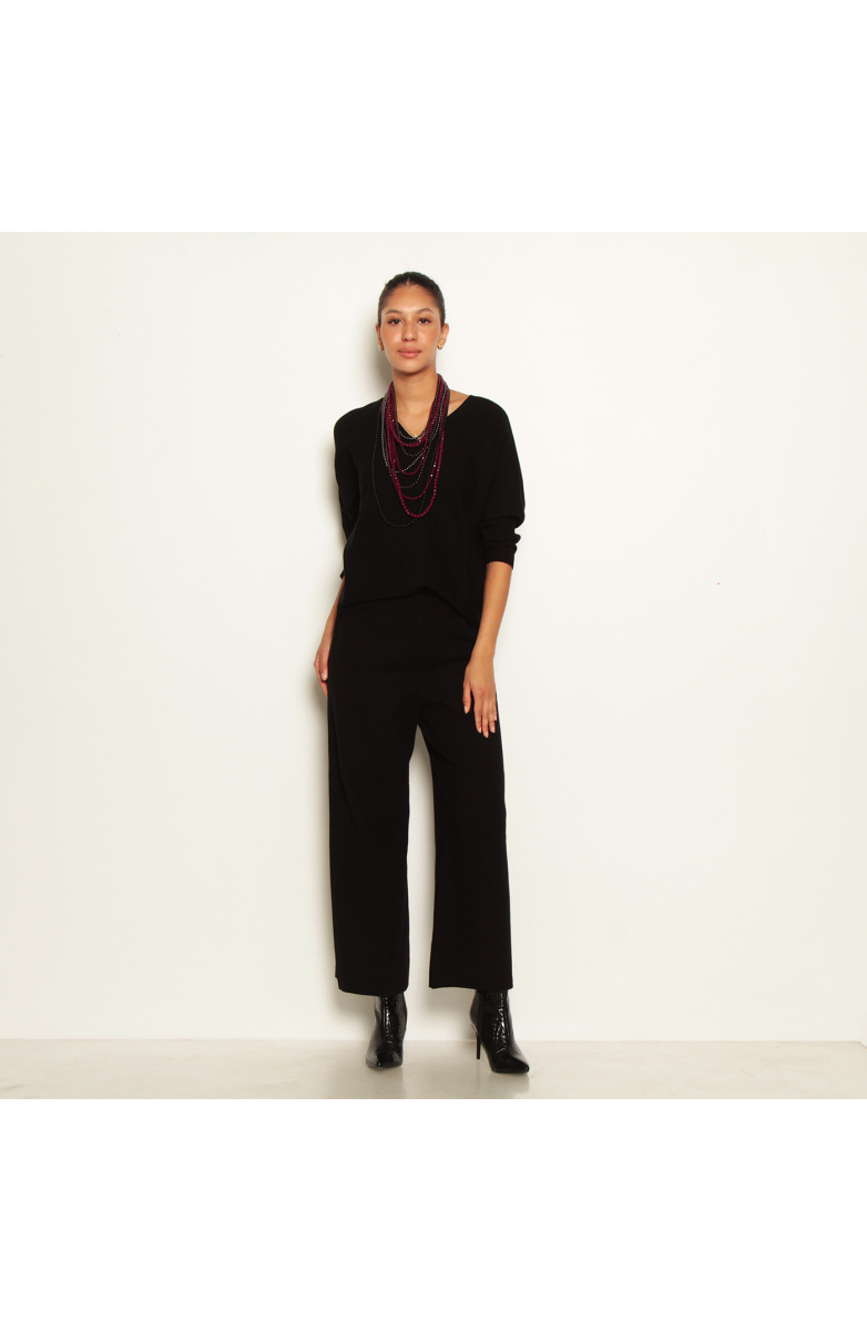 CONJUNTO TEJIDO SWEATER Y PANTALON WIDE LEG TIRO ALTO PRETINA ELASTICA