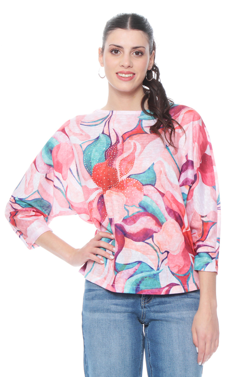 POLERA MANGA 3/4 SUBLIMADO APLICACION STRASS ESCOTE REDONDO