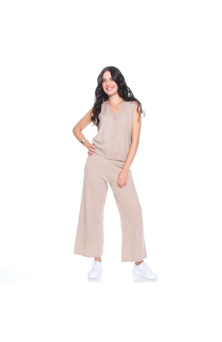 CONJUNTO CHALECO SIN MANGA Y PANTALON WIDE LEG TIRO ALTO