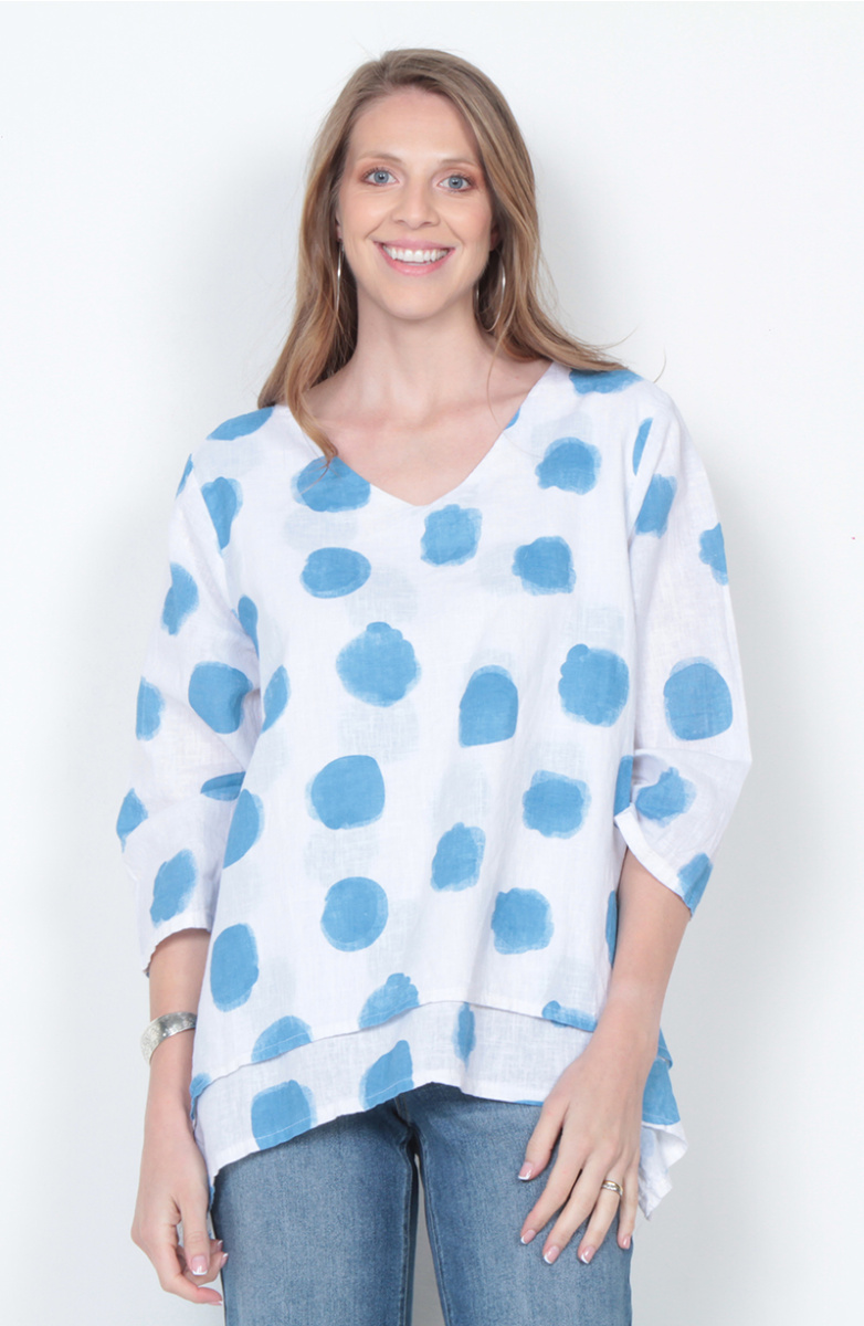 Blusa Manga 3/4 Lino Estampado Escote Redondo