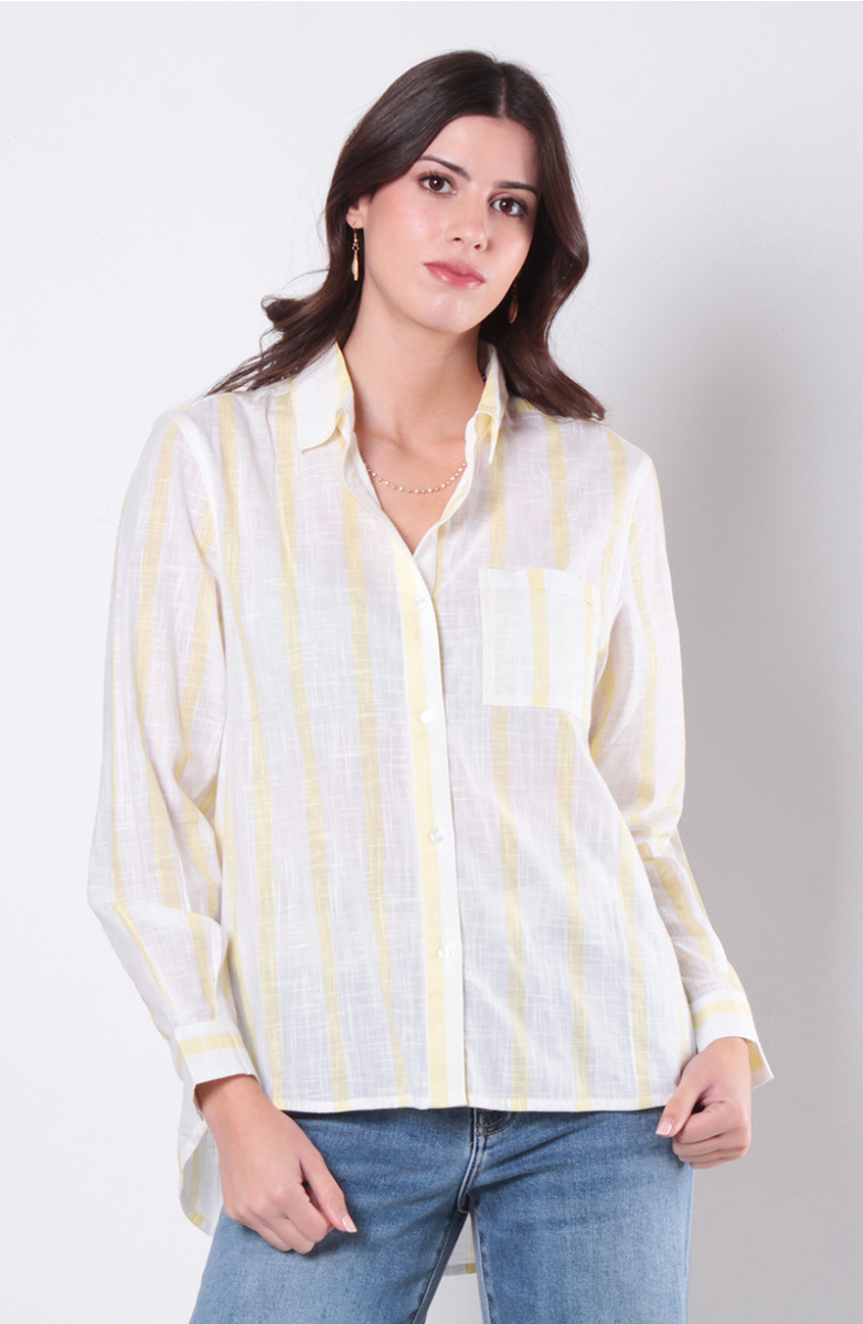 BLUSA LISTADA MANGA LARGA ABOTONADA EN DELANTERO