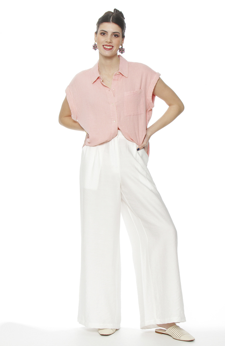 PANTALON WIDE LEG TIRO ALTO PRETINA BASICA 1 BOTON