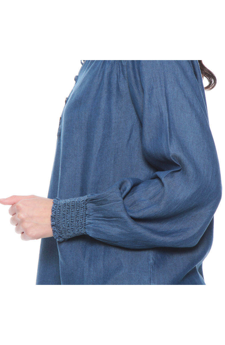 BLUSA MANGA LARGA TENCEL CUELLO MAO CON APLICACION EN HOMBROS