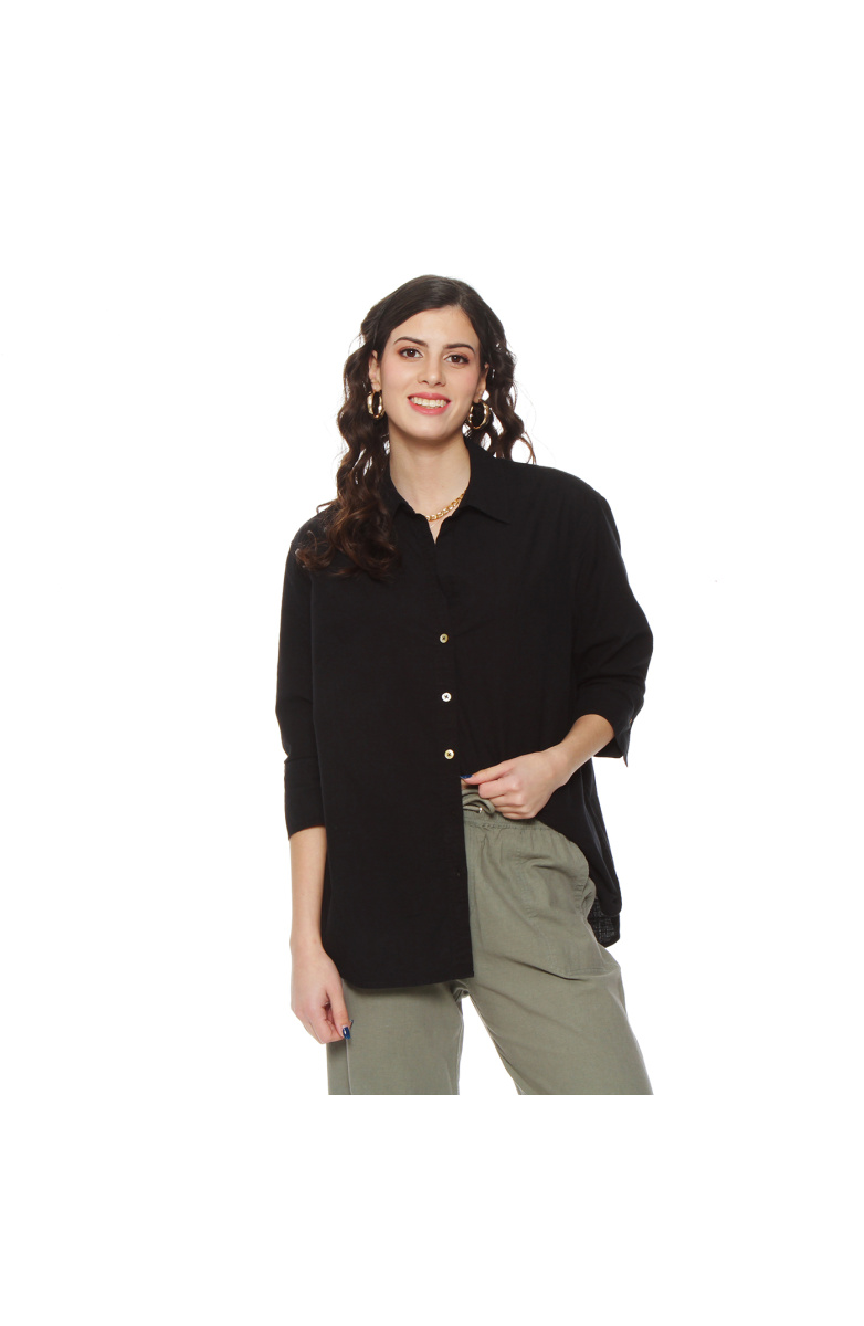 BLUSA MANGA LARGA LINO ABOTONADA EN DELANTERO