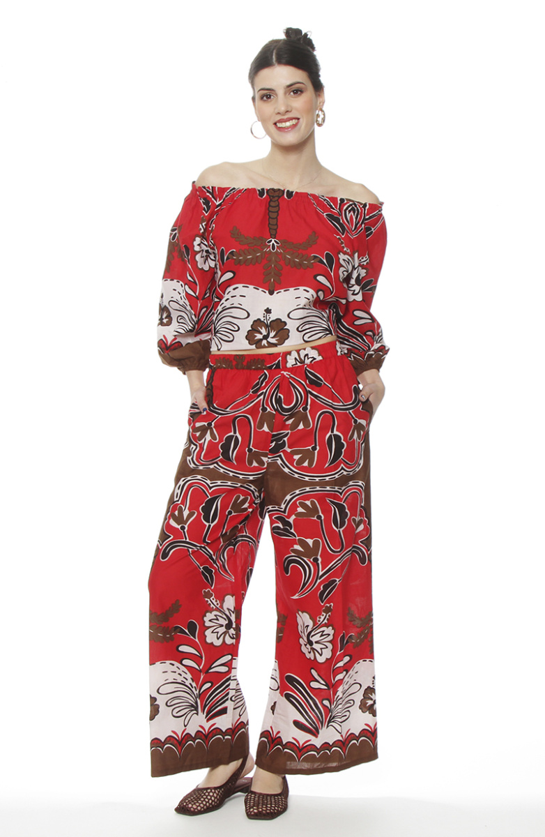 PANTALON WIDE LEG ESTAMPADO TIRO ALTO PRETINA BASICA
