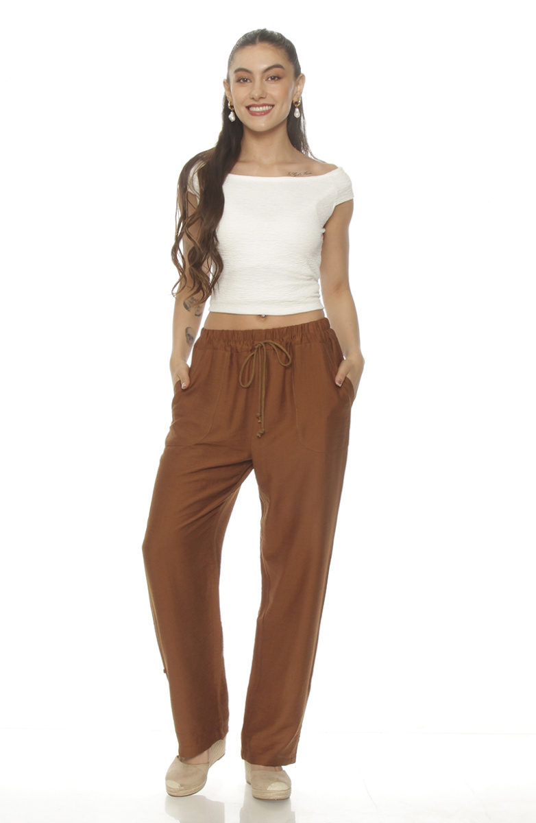 PANTALON WIDE LEG CARGO TIRO ALTO PRETINA ELASTICADA Y LAZO
