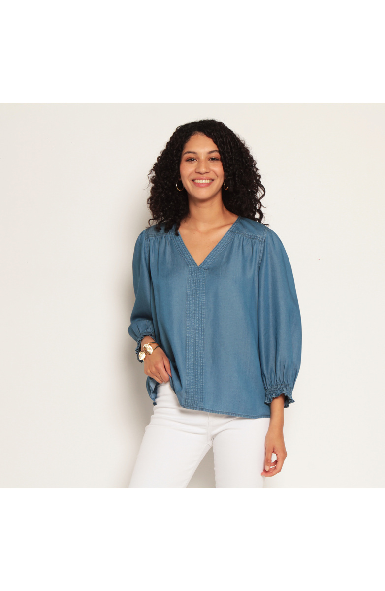 BLUSA LYOCELL MANGA 3/4 ESCOTE V CON PU?O DE MANGA ELASTICADO