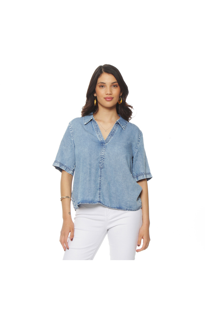 BLUSA MANGA CORTA LYOCELL ESCOTE V