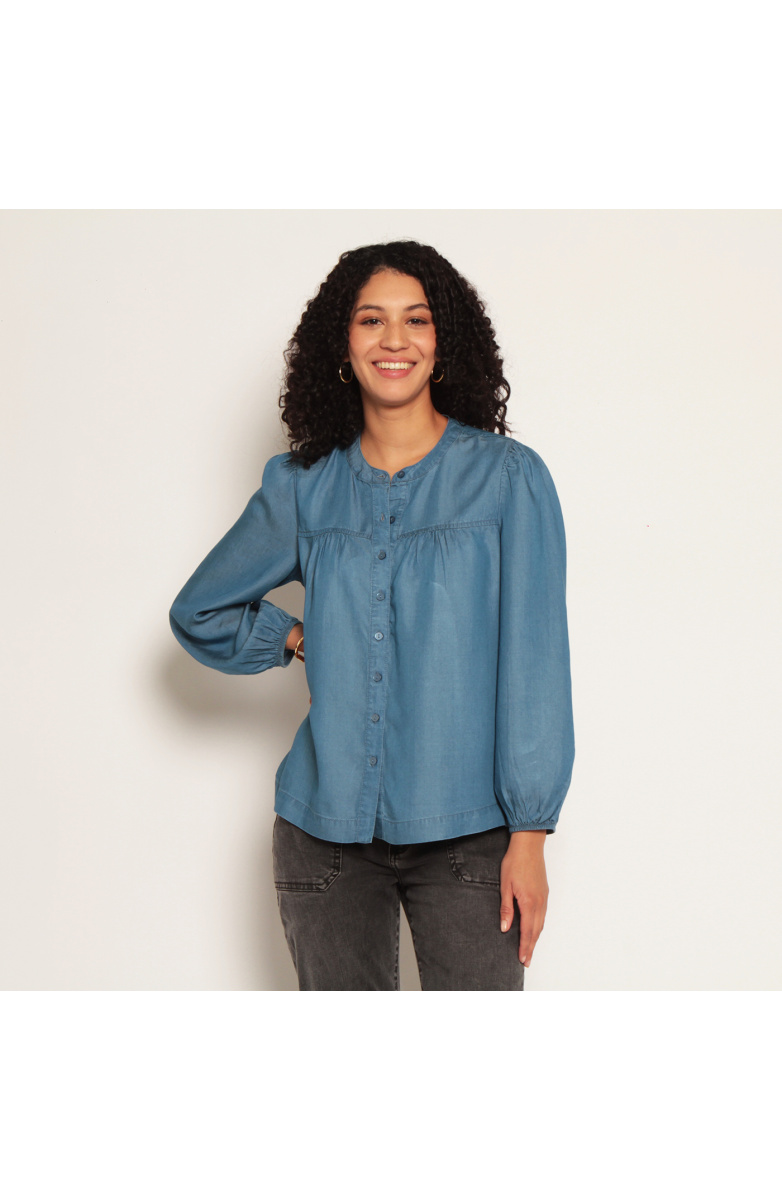 BLUSA MANGA LARGA LYOCELL ESCOTE REDONDO ABOTONDA EN DELANTERO
