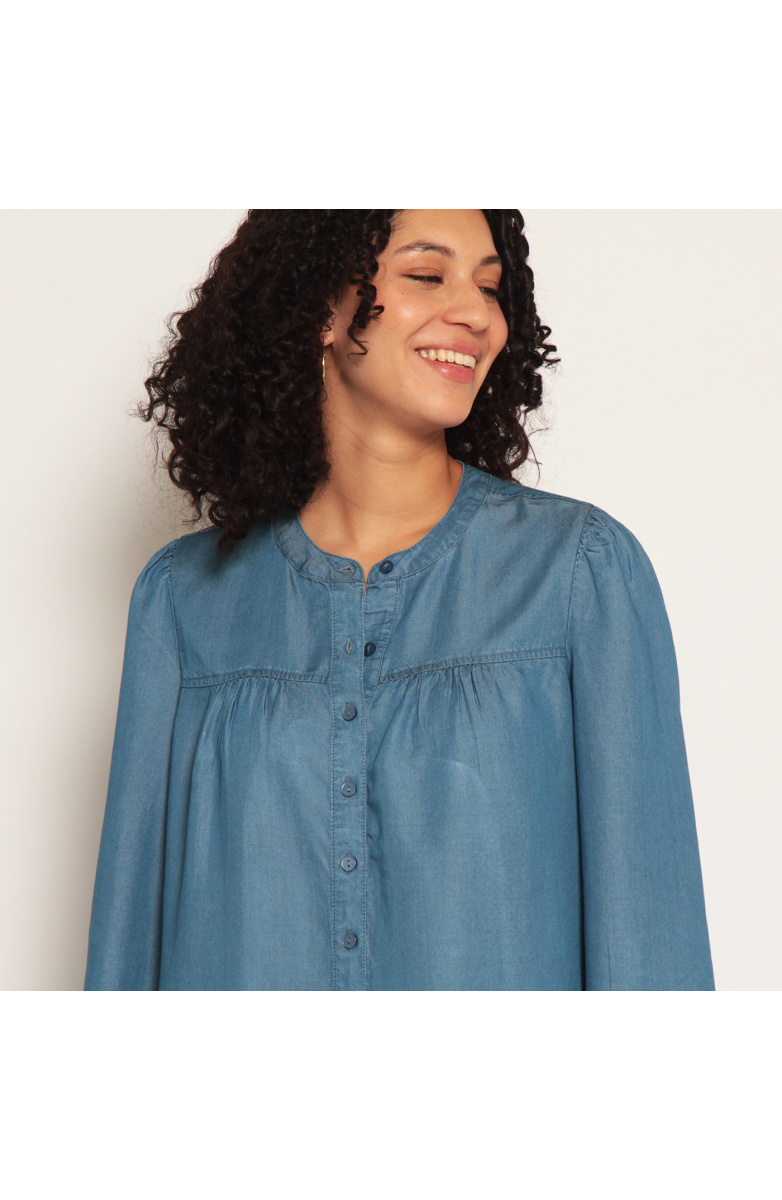BLUSA MANGA LARGA LYOCELL ESCOTE REDONDO ABOTONDA EN DELANTERO