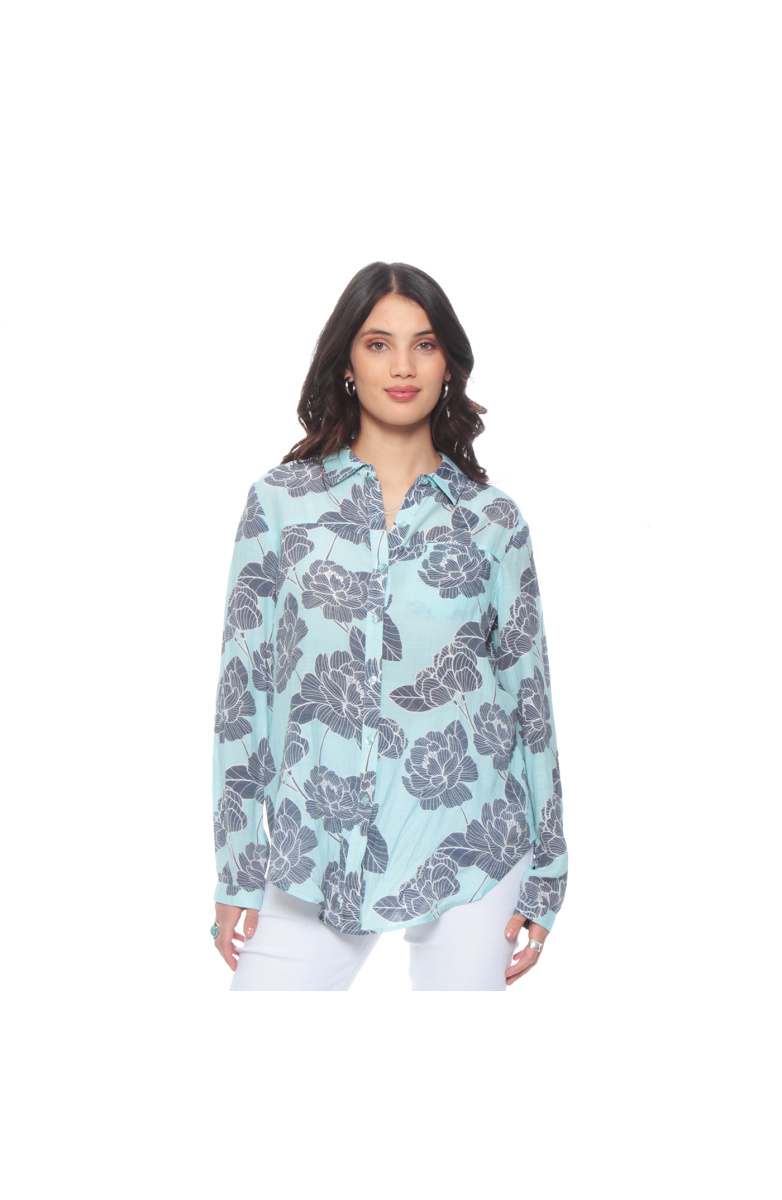 BLUSA MANGA LARGA ESTAMPADA ABOTONADA EN DELANTERO