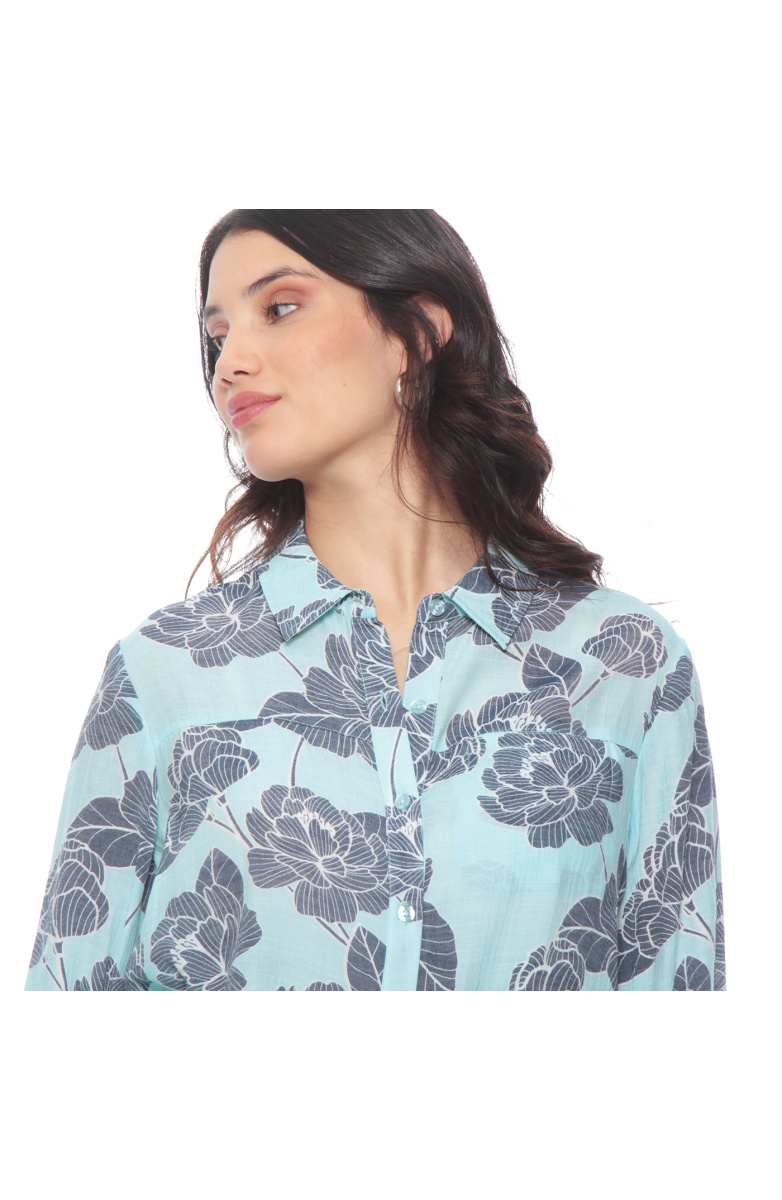 BLUSA MANGA LARGA ESTAMPADA ABOTONADA EN DELANTERO