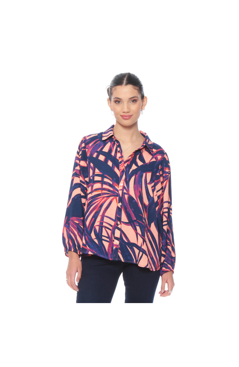 BLUSA MANGA LARGA ESTAMPADA ABOTONADA EN DELANTERO