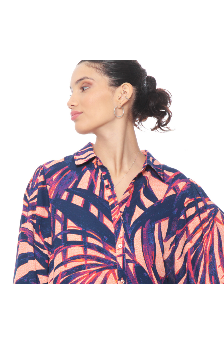 BLUSA MANGA LARGA ESTAMPADA ABOTONADA EN DELANTERO