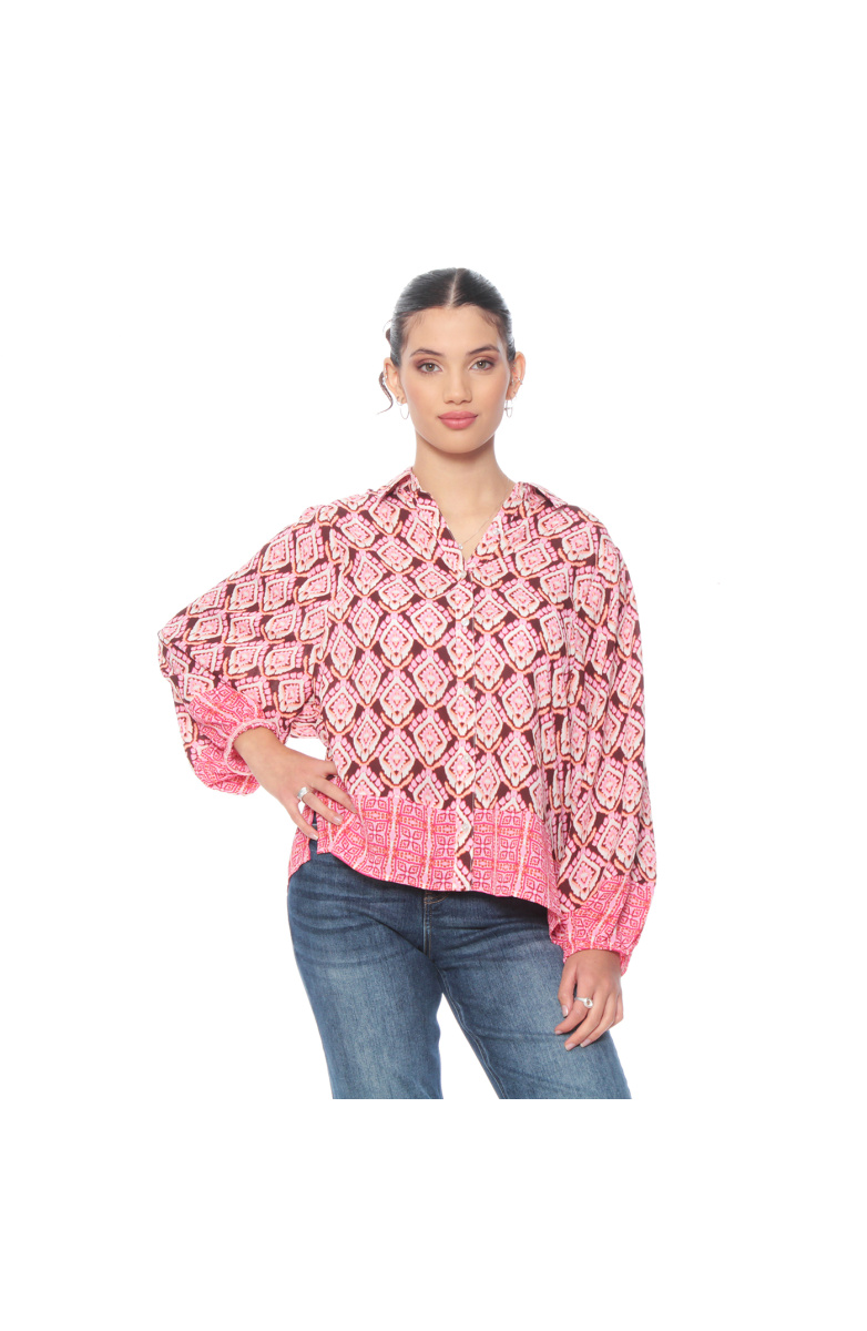 BLUSA MANGA LARGA ESTAMPADA ABOTONADA EN DELANTERO