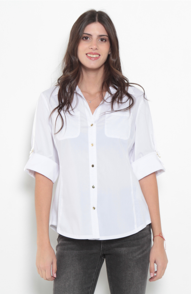 BLUSA MANGA 3/4 ESCOTE V CON BOLSILLOS