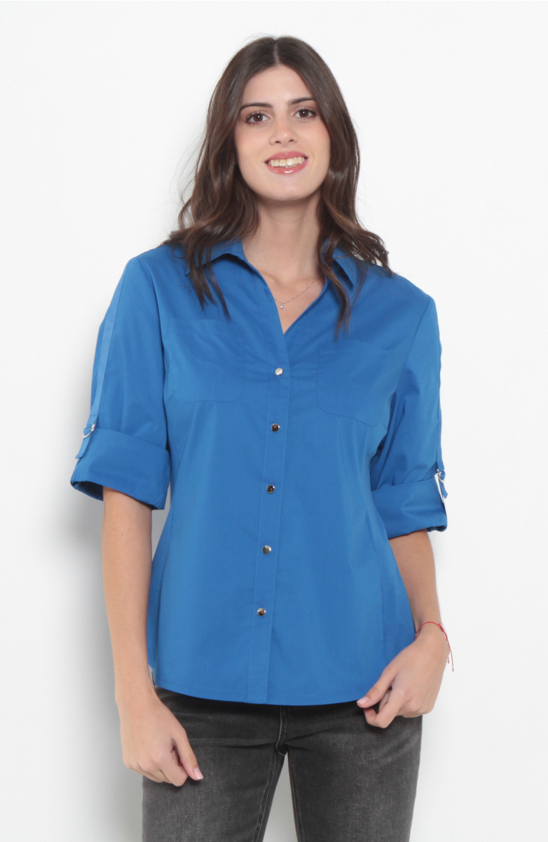 BLUSA MANGA 3/4 ESCOTE V CON BOLSILLOS