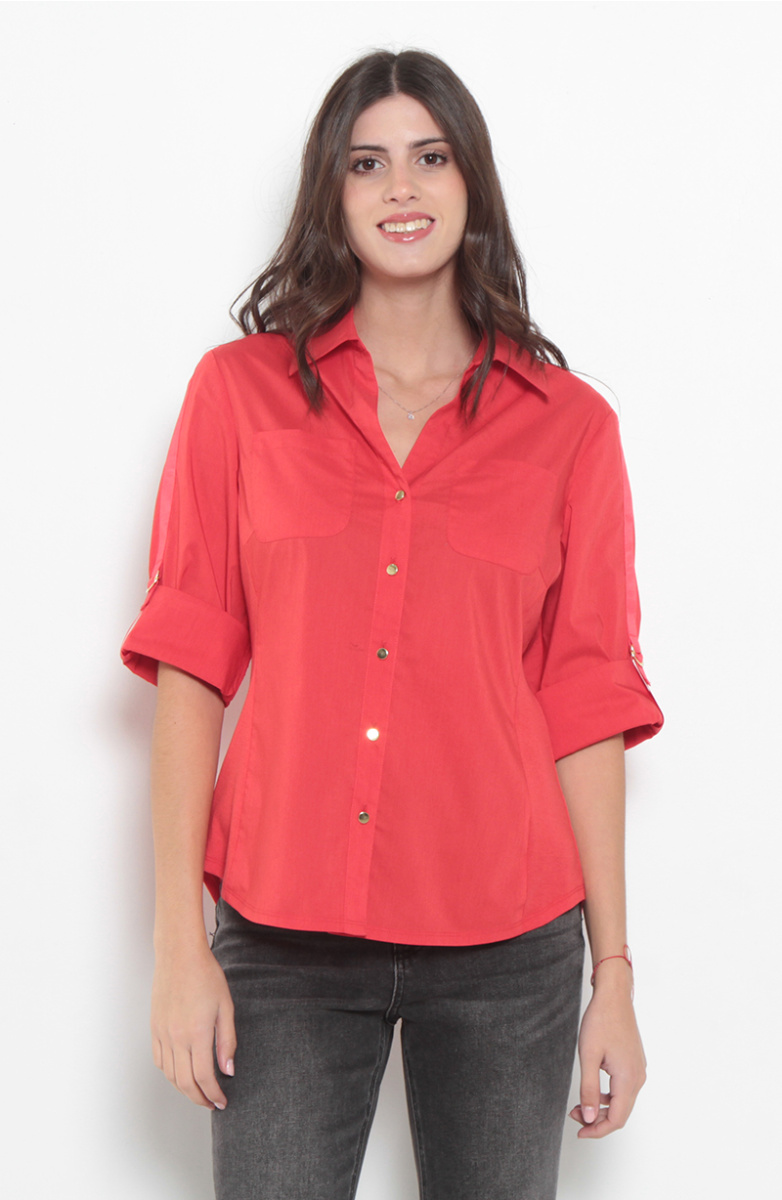 BLUSA MANGA 3/4 ESCOTE V CON BOLSILLOS