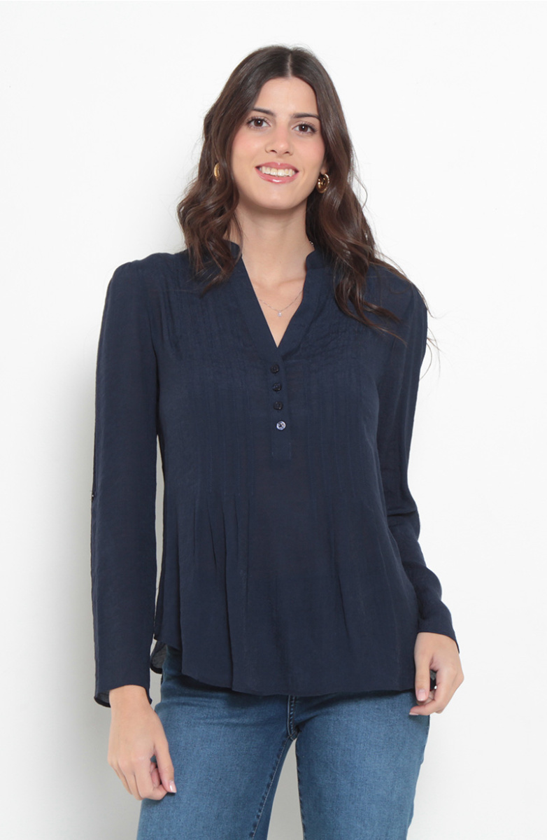 BLUSA MANGA LARGA ESCOTE V ABOTONADA EN DELANTERO