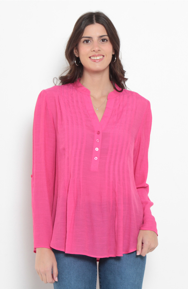 BLUSA MANGA LARGA ESCOTE V ABOTONADA EN DELANTERO