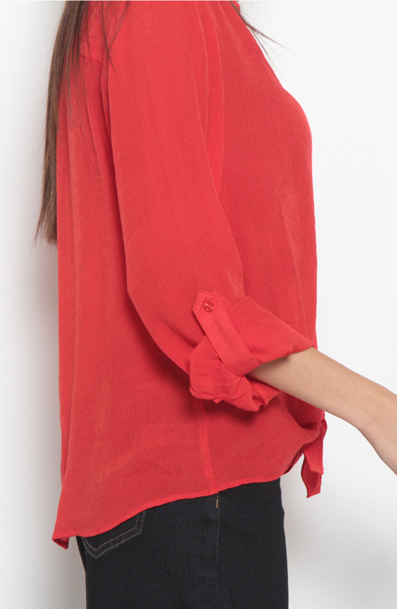 BLUSA MANGA LARGA ESCOTE V ABOTONADA EN DELANTERO CON BOLSILLO