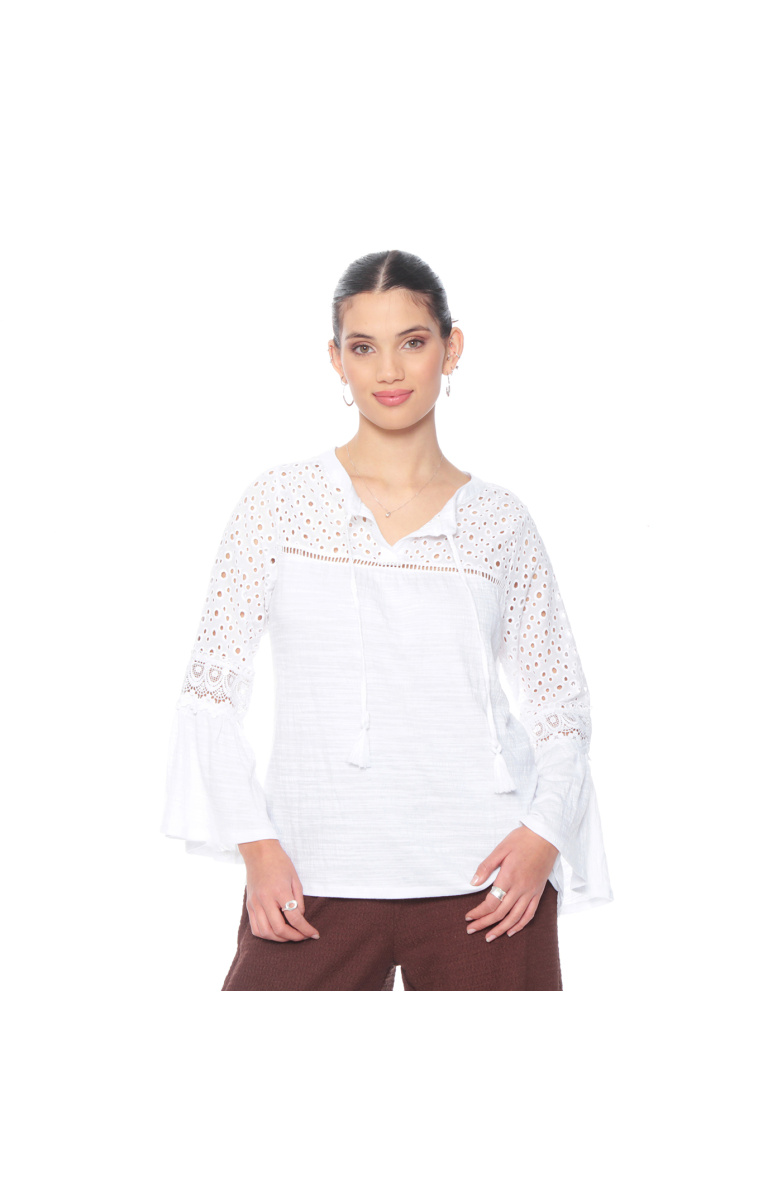 BLUSA MANGA LARGA ACAMPANADA CON BRODERY ESCOTE REDONDO
