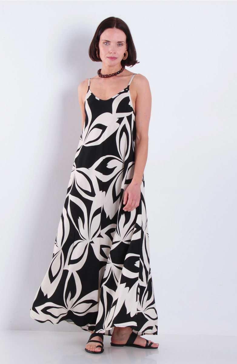 Vestido Estampado Sin Manga Escote V