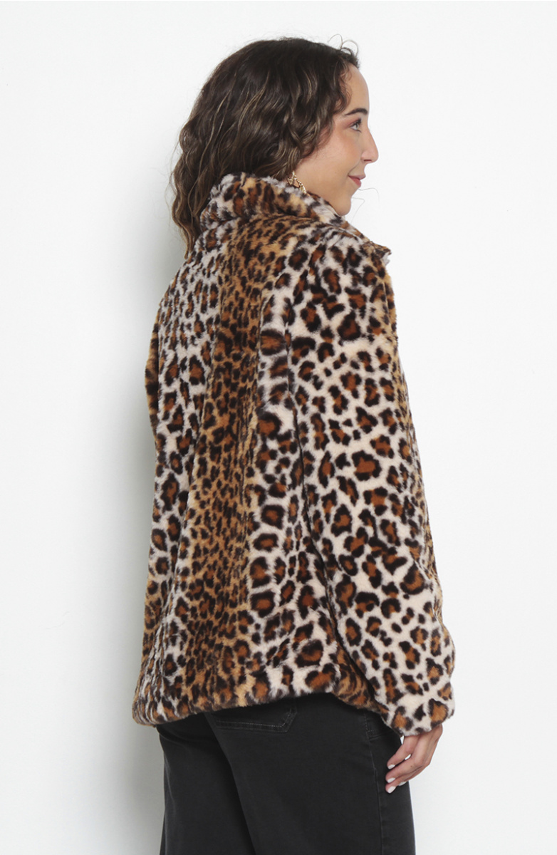 CHAQUETA PIEL ECOLOGICA ESTAMPADA MANGA LARGA CON CIERRE