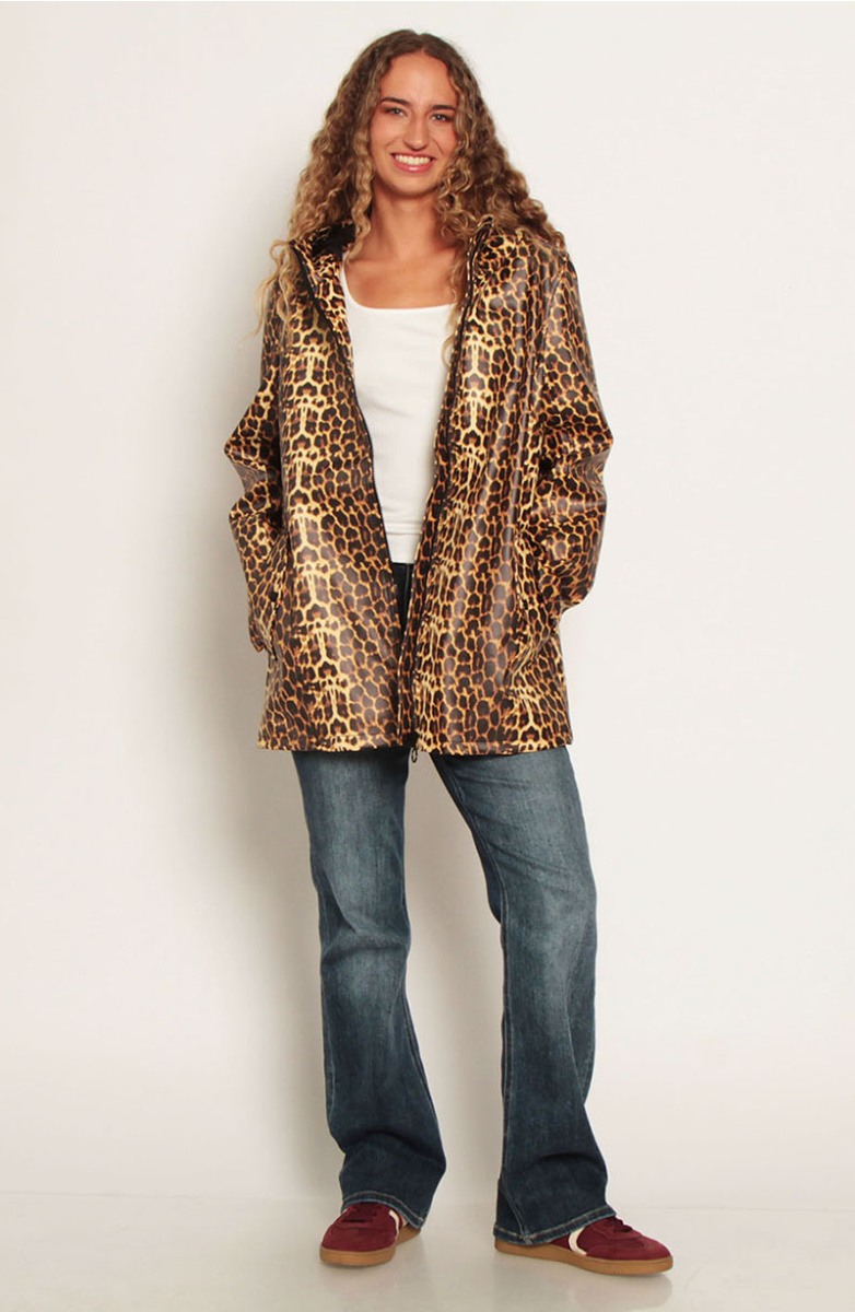 CHAQUETA ANIMAL PRINT IMPERMEABLE MANGA LARGA CON CAPUCHA