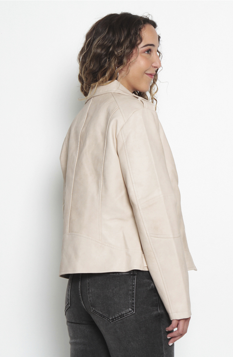 CHAQUETA MOTOQUERA MANGA LARGA DE CUERO ECOLOGICO