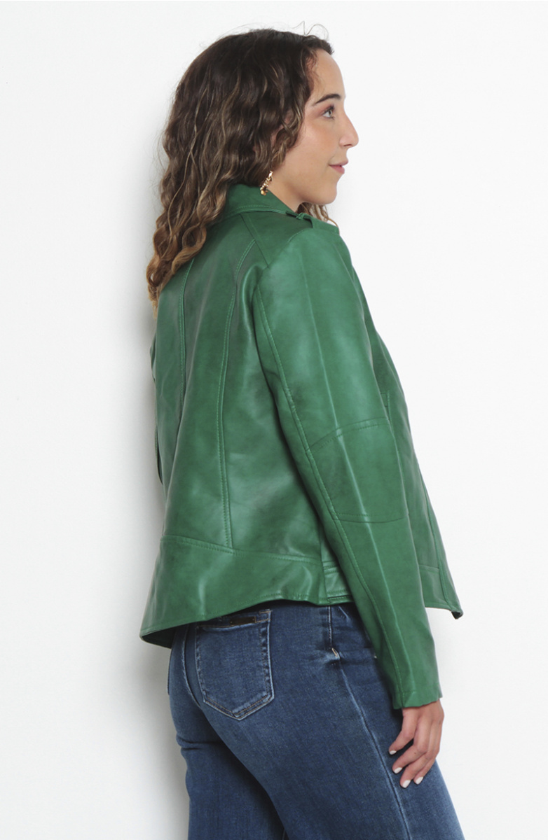 CHAQUETA MOTOQUERA MANGA LARGA DE CUERO ECOLOGICO