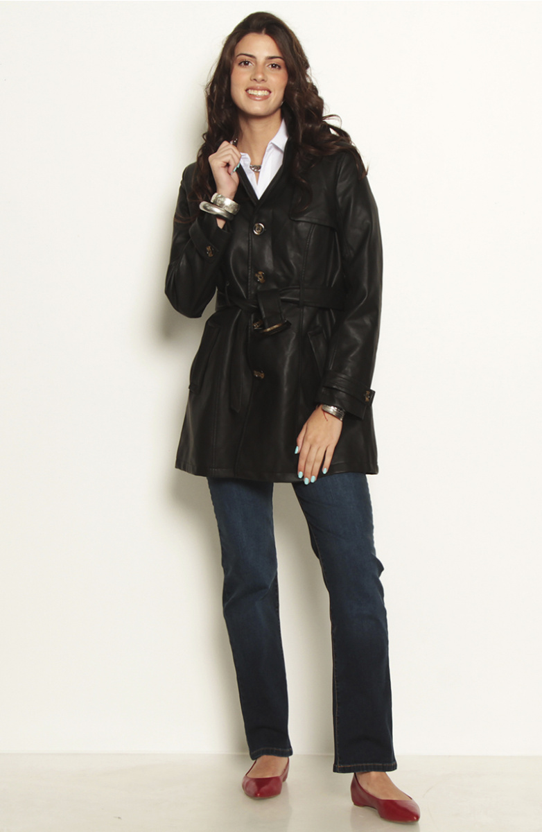 TRENCH MANGA LARGA CON CAPUCHA CUERO ECOLOGICO