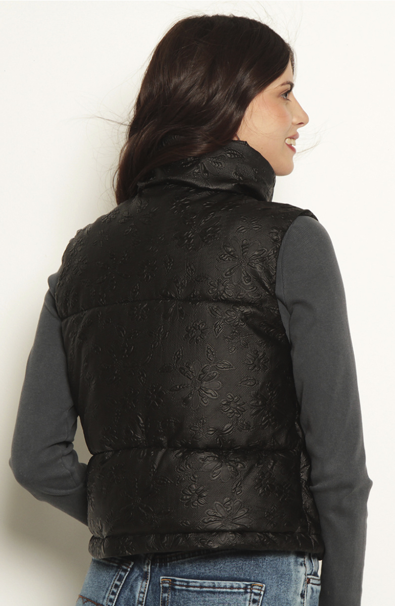 PARKA PUFFER SIN MANGA CON CIERRE EN DELANTERO Y CINTURA AJUSTABLE